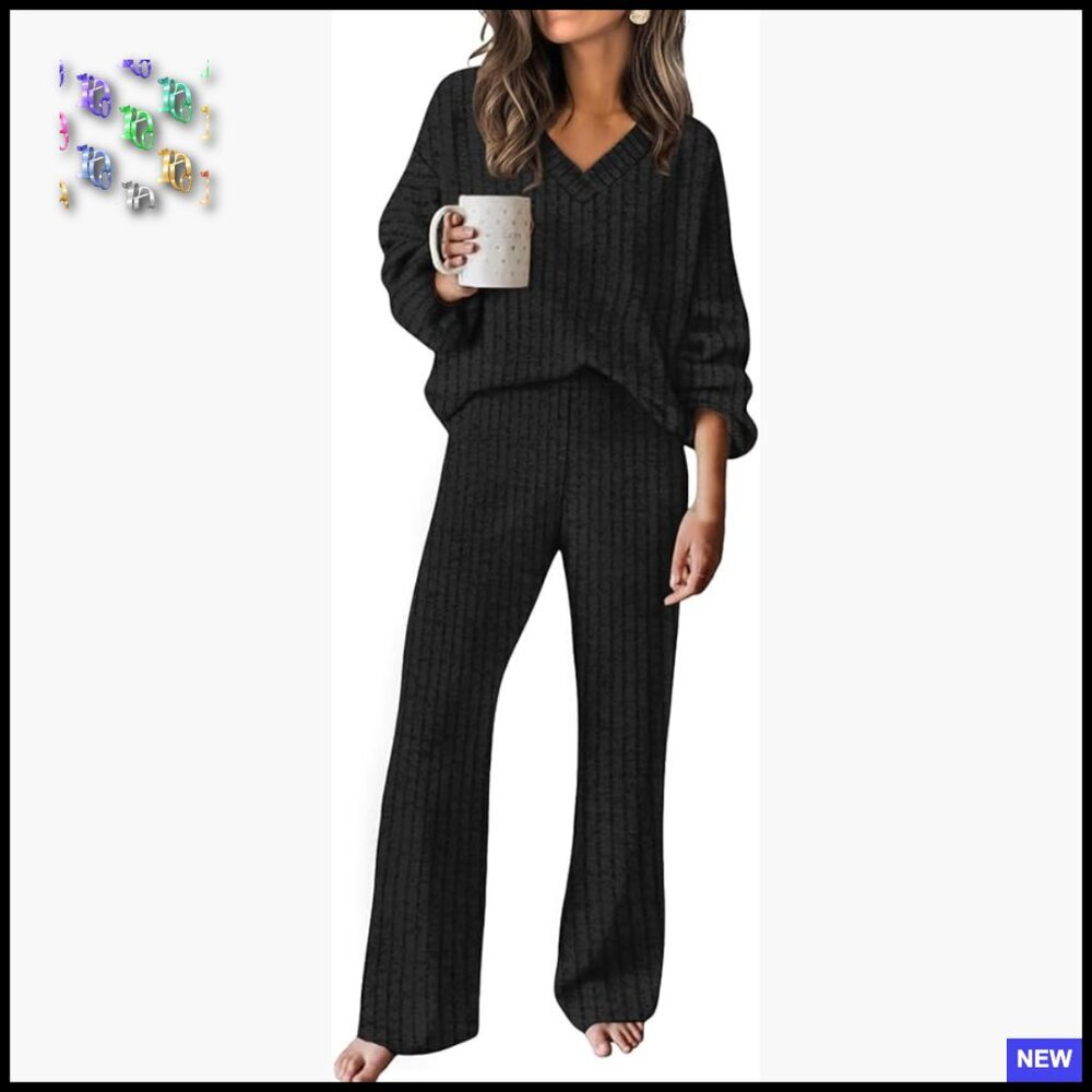 Oversized Lounge Set Soft Pant Matching Sweater Wide Leg Pants Lazy Vibe